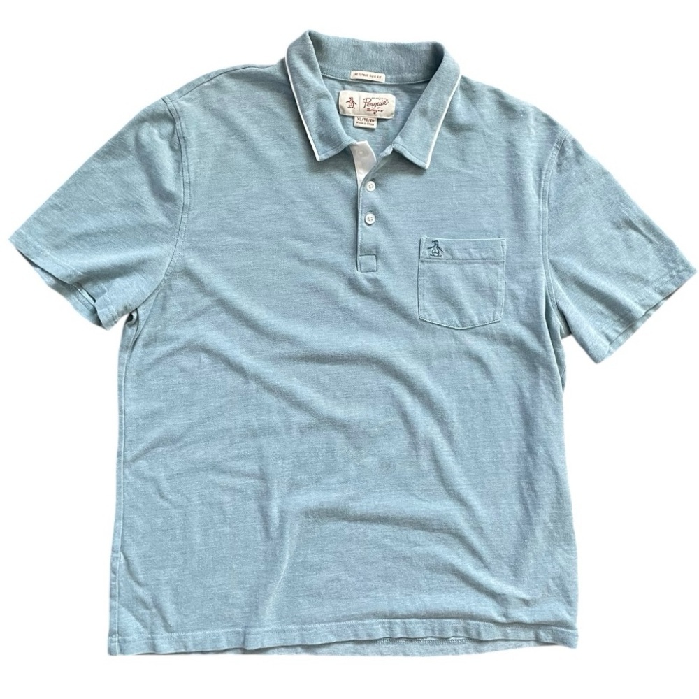 Original Penguin Heritage Slim Fit Short Sleeve Polo Shirt XL Blue Chest Pocket